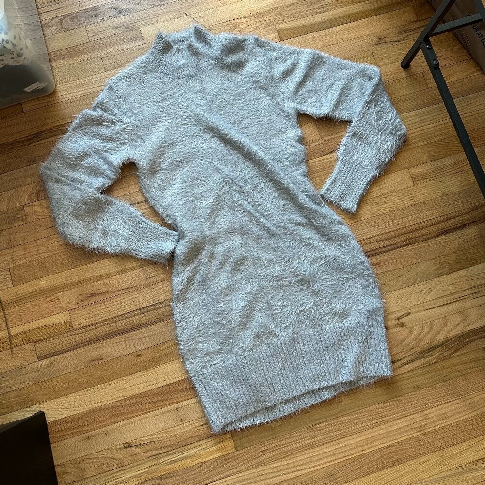 Long Sleeve Fluffy Sweater Mini Dress - Missguided - Size 0
